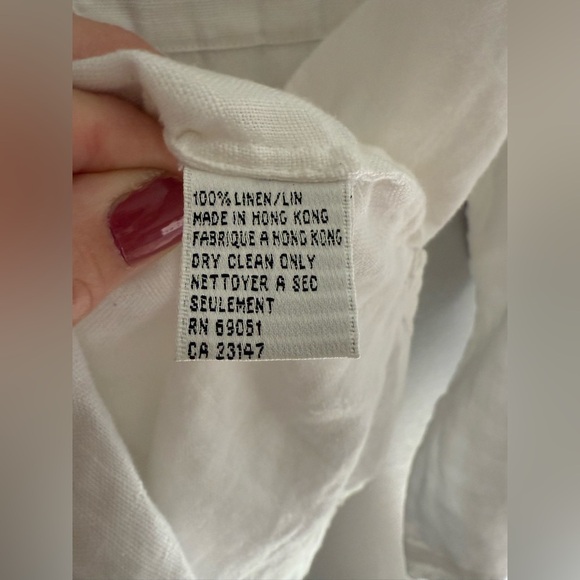 Talbots Womens White Irish Linen Button Up Blouse SZ 8 Long Sleeve Checkered - Picture 5 of 8